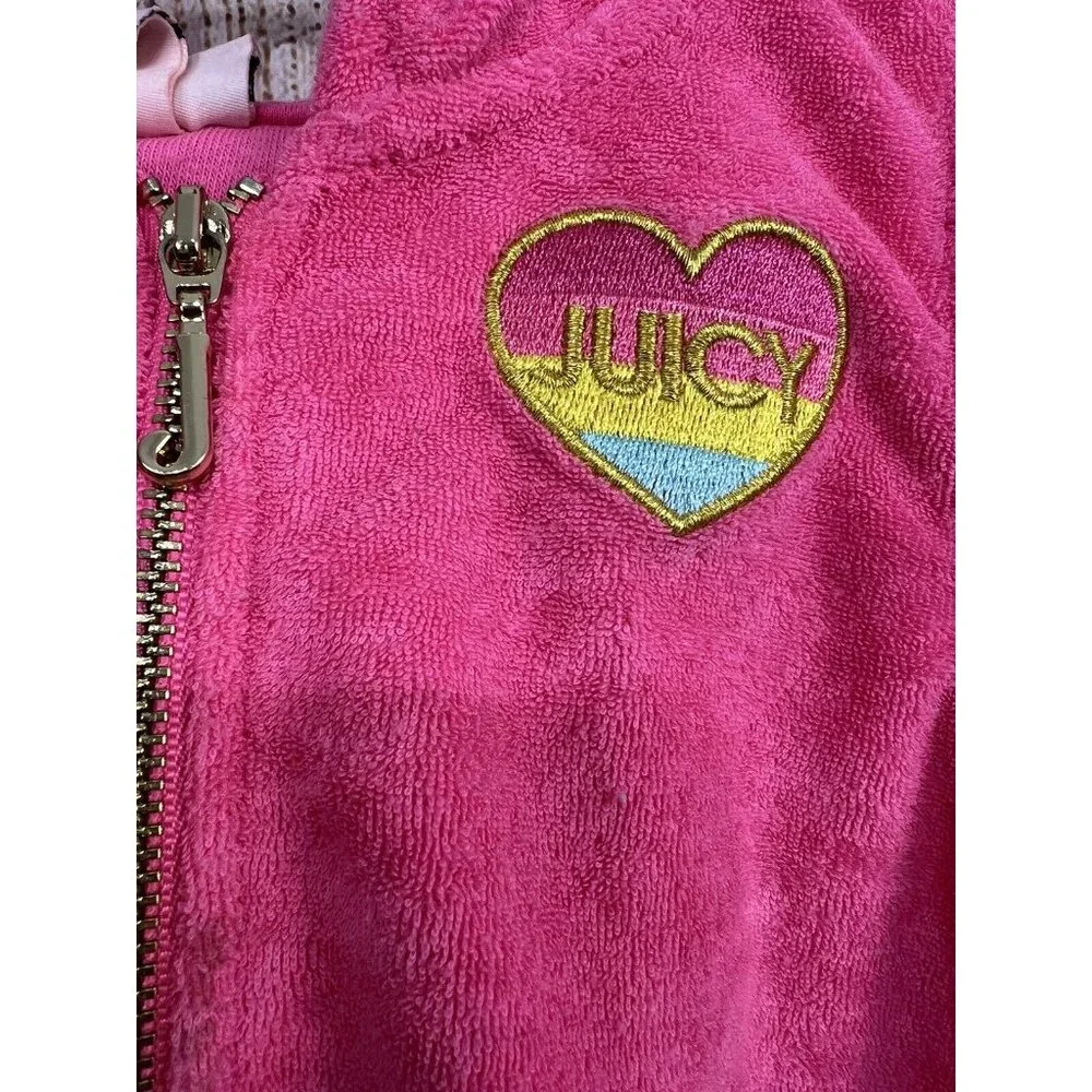 Juicy Couture Girls Romper with Hoodie Sz 6 Pink Terry Cloth Rainbow Retro Style